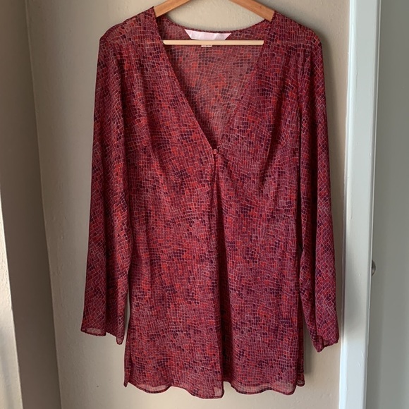 VICTORIA’S SECRET Sheer Maroon Snake Print Long Sleeve Tunic - Picture 2 of 7